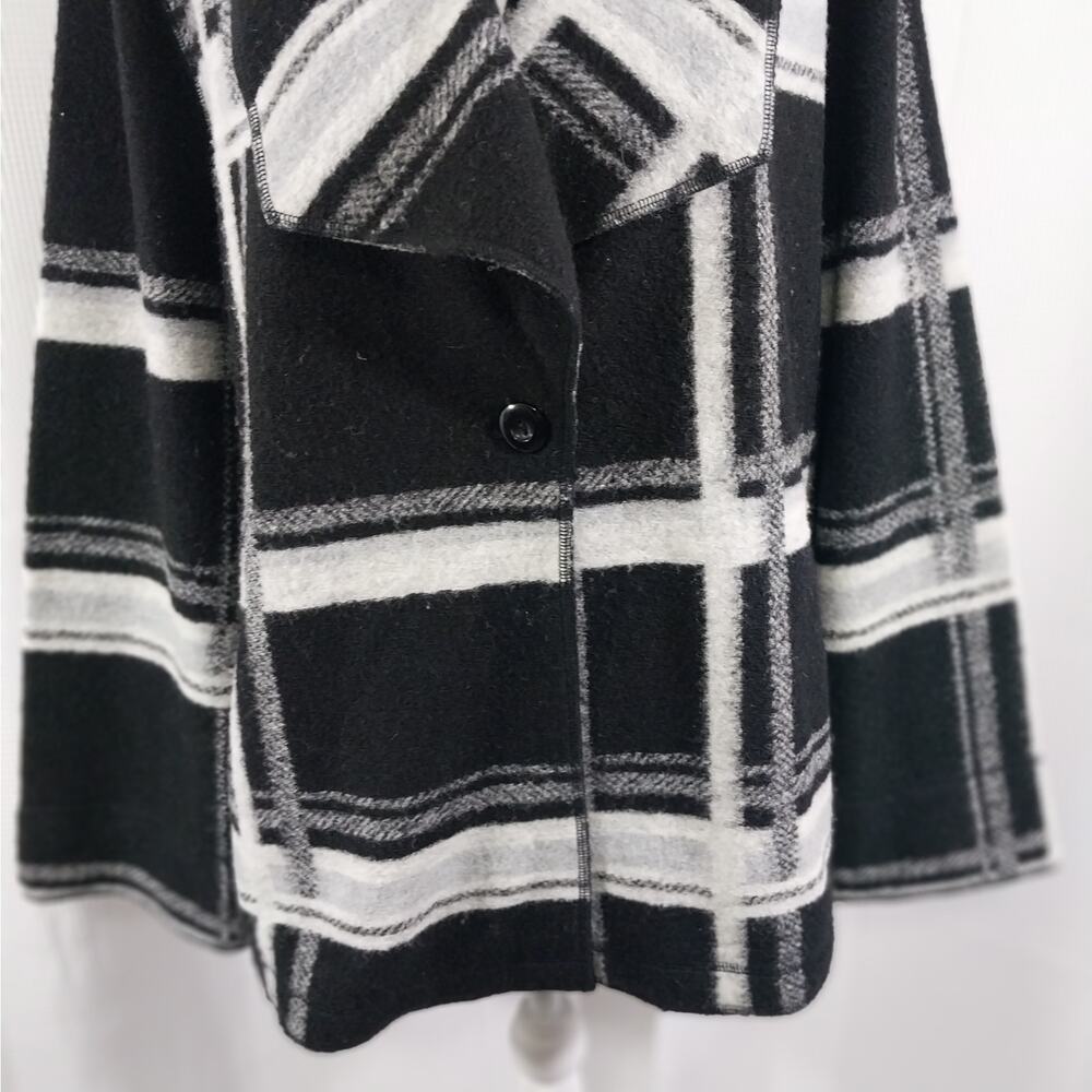 CHICO'S! BLACK & WHITE PLAID FINE WOOL BLEND DECONSTRUCTED JACKET! SZ L - Picture 6 of 12